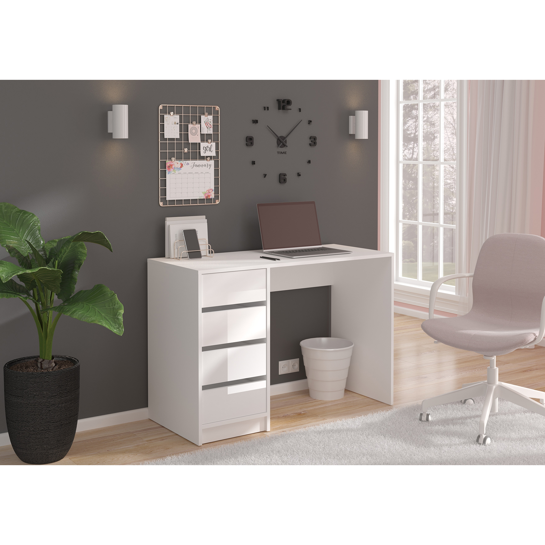 Schminktisch/Schreibtisch EMMA - weiß Hochglanz - 110 cm