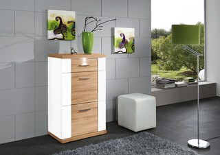 Kommode Manhattan Weiß/Weiß Hochglanz/Eiche sägerau Dekor 65x107x42 cm