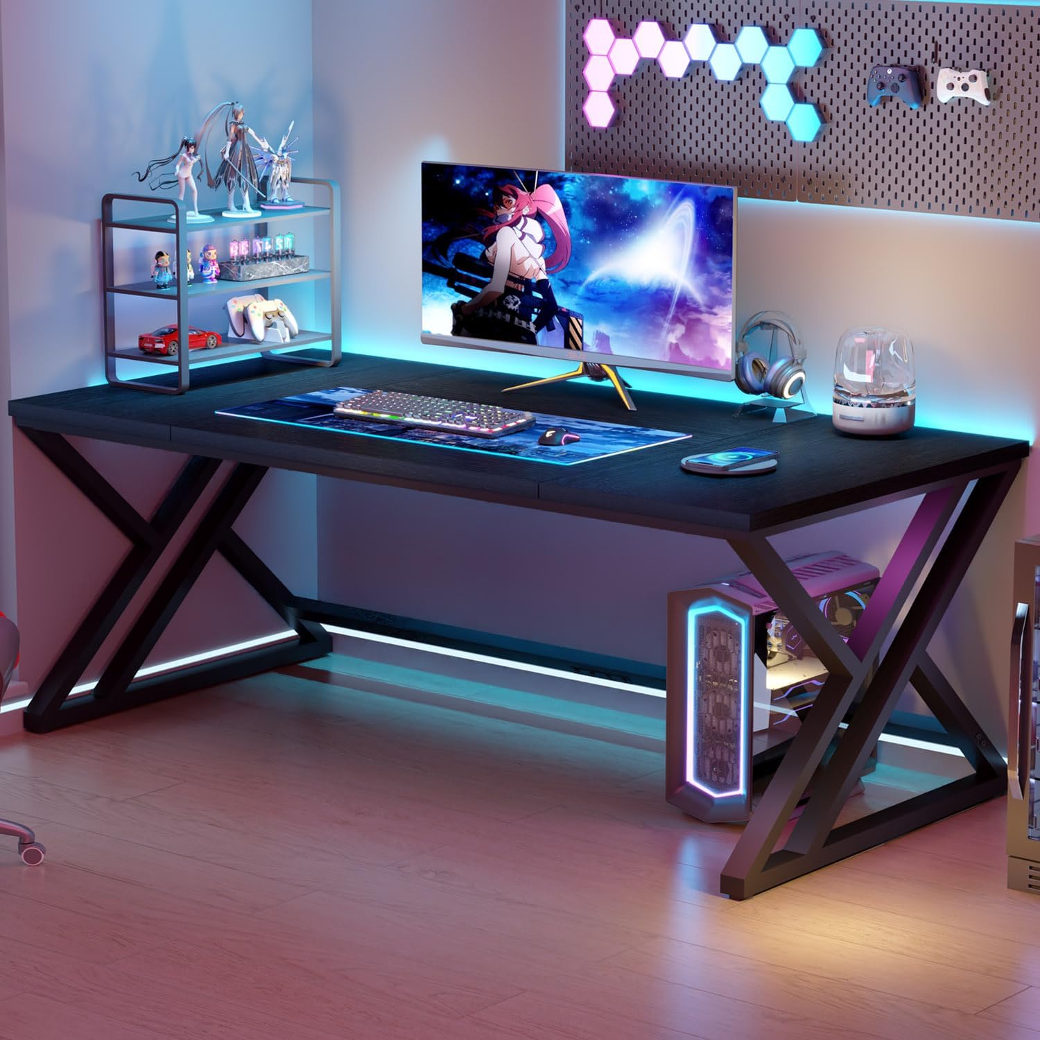 LVB Schreibtisch Langer Computertisch Bürotisch Großer Schreibtisch für Home Office Büro und Arbeitszimmer Gaming PC Tisch aus Holz Metall Büromöbel Modern Design Schwarz 180 x 80 cm