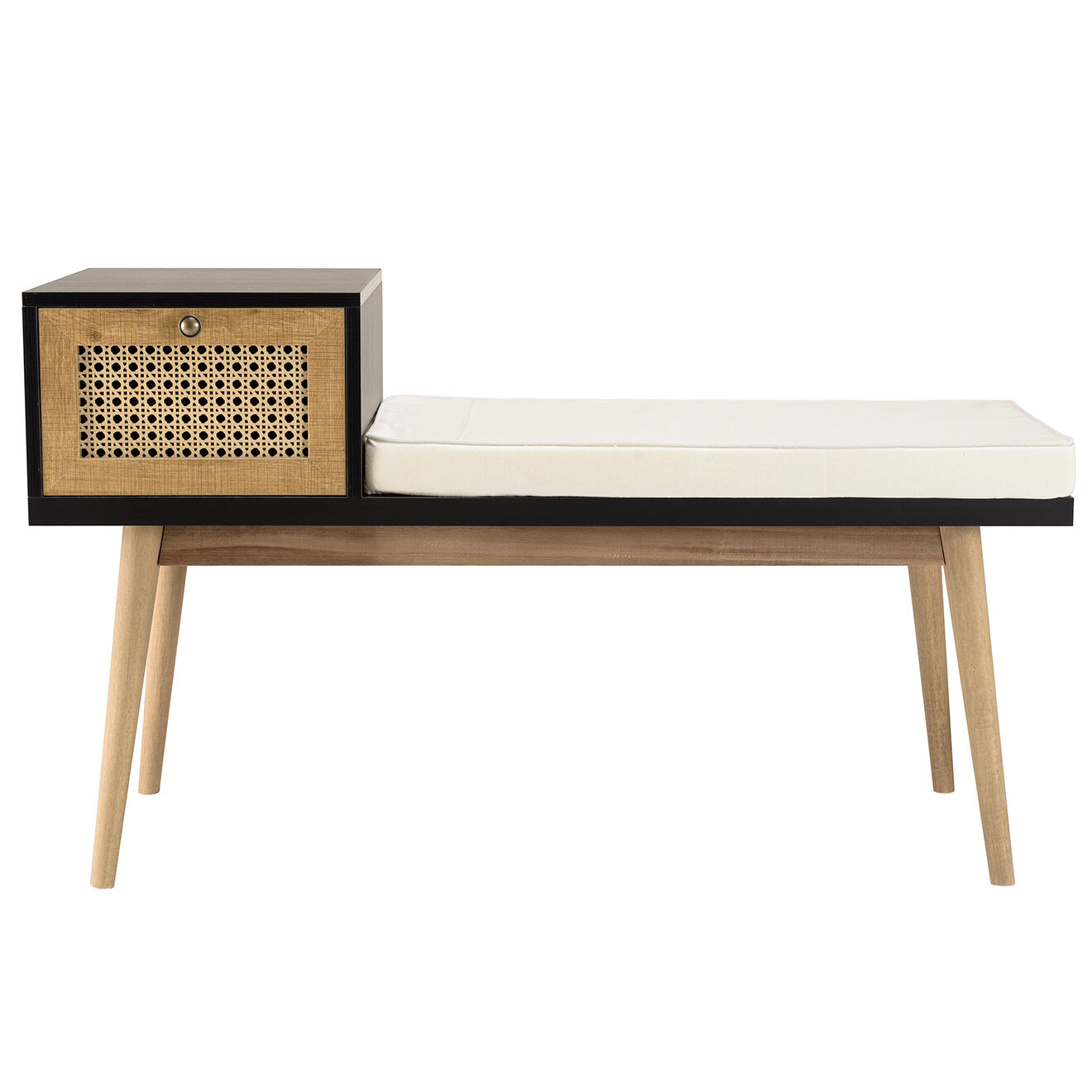 Macabane Banc 1 tiroir rotin marron/noir - 110x40x64 cm