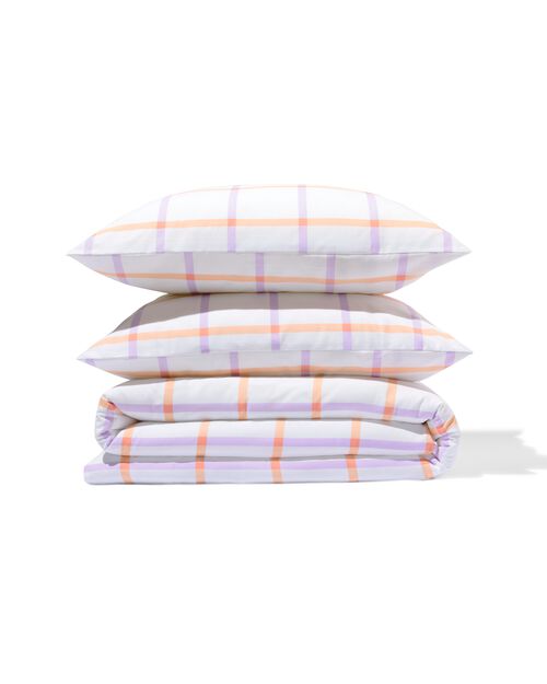 housse de couette en coton doux 240x200/220 carreaux lilas