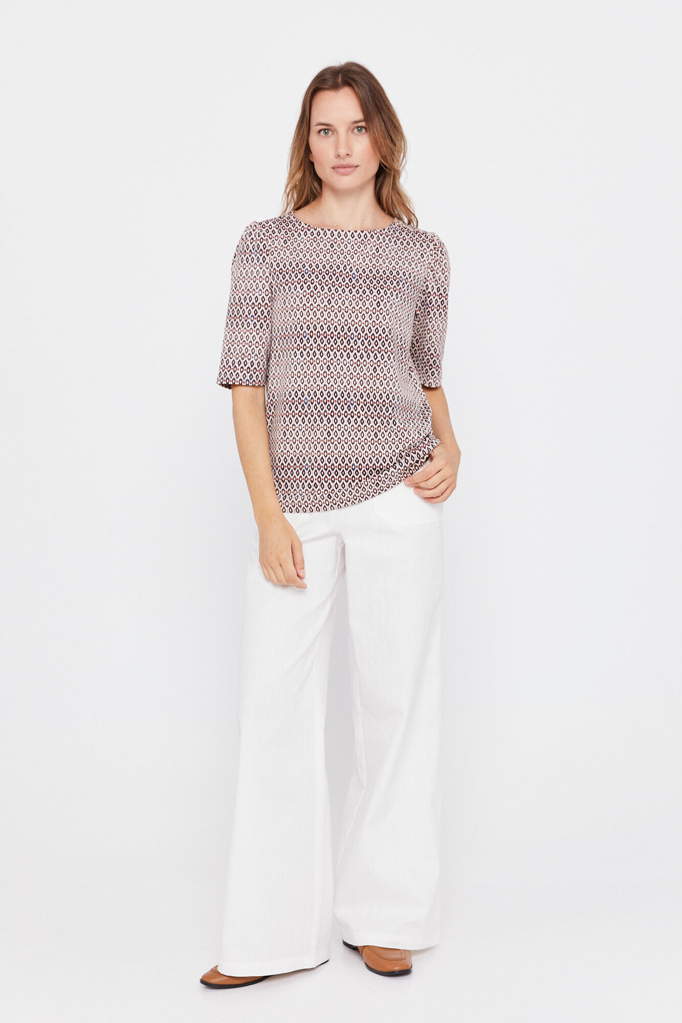 Blusa de tricô com mangas bufantes - Multicolorida
