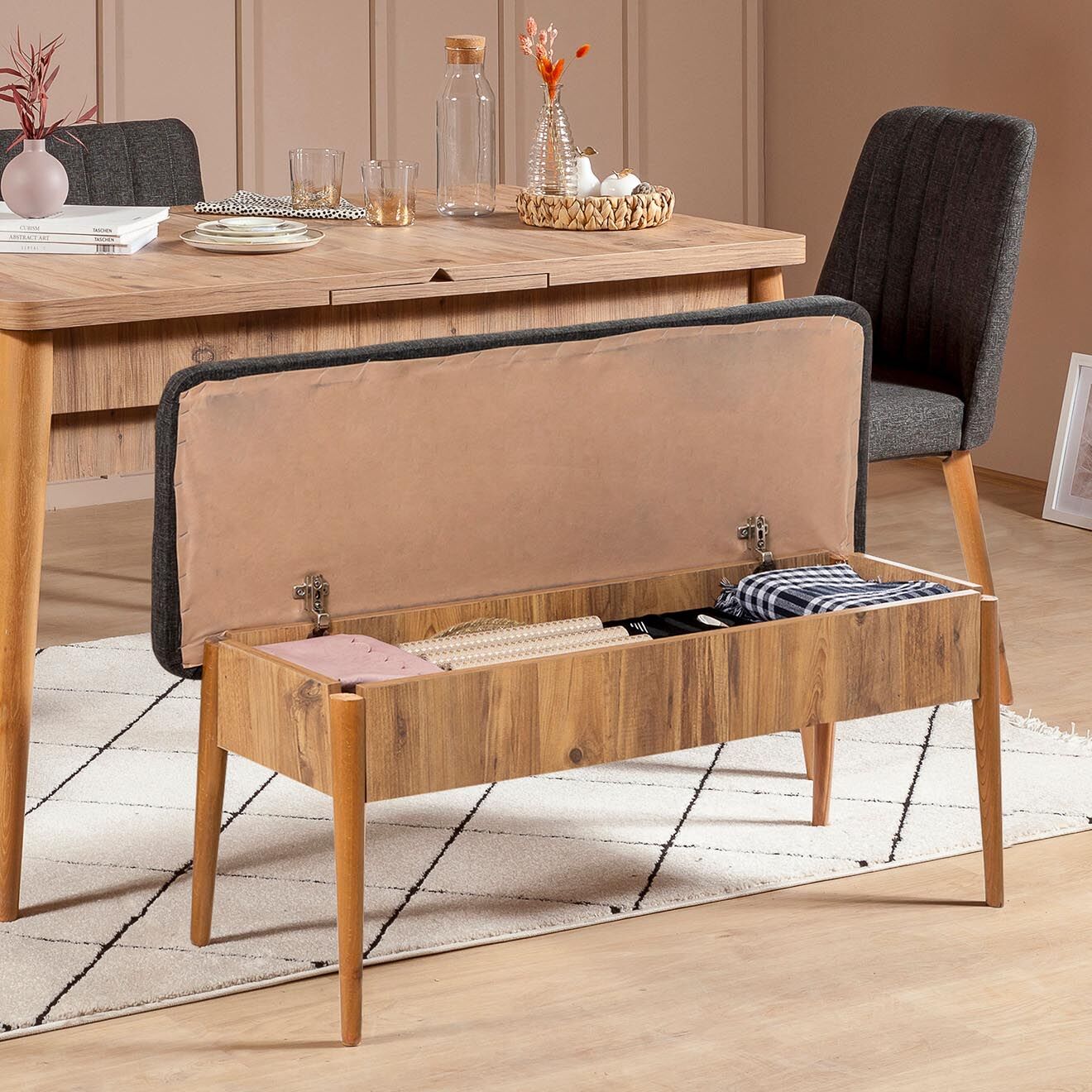 Wooden Art Ensemble Table + 2 Chaises + 1 Banc Vina 1053 beige/anthracite