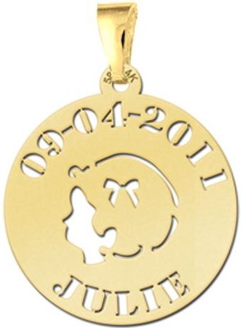 Gouden hanger babyhoofdje meisje naam en datum Names4ever