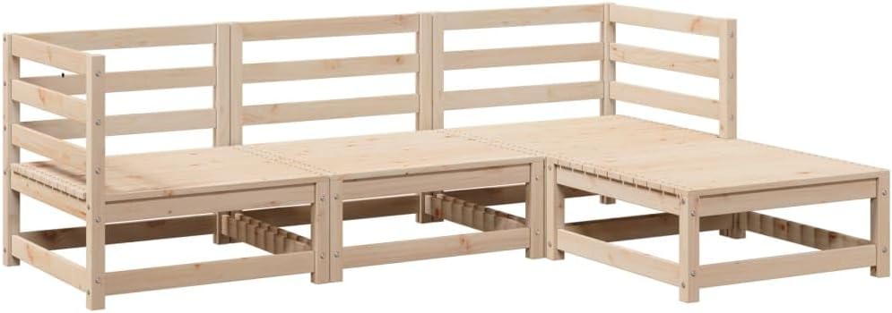 vidaXL Garten Sofa Garnitur 4-TLG., Gartenmöbel Set Latten-Design, Sitzgruppe für Garten Terrasse, Modular Gartensofa Lounge, Massivholz Kiefer