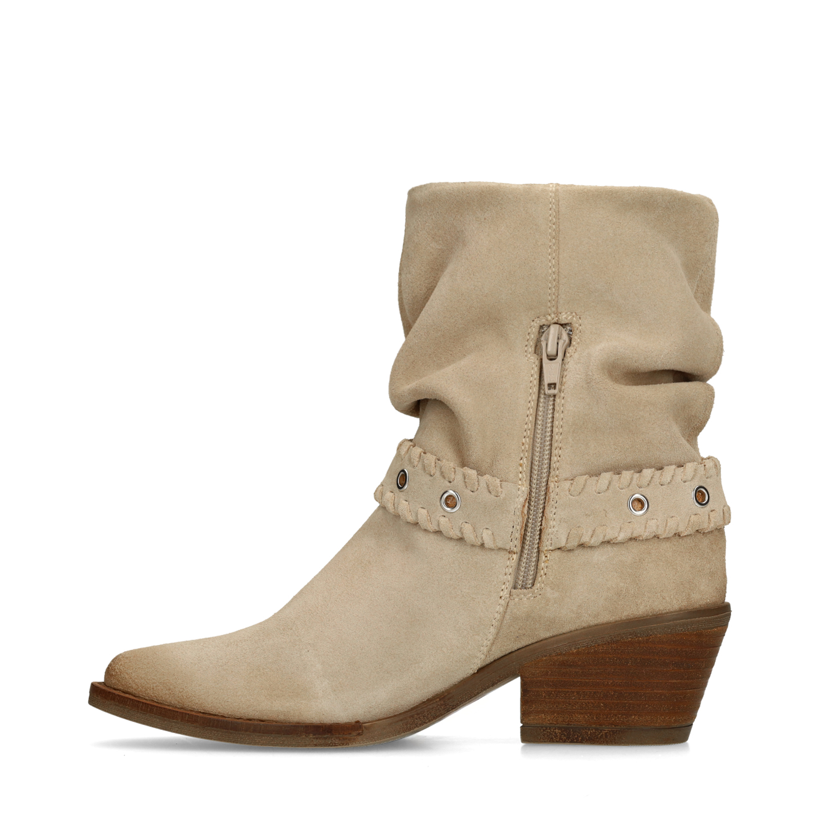 Beige suède enkellaarsjes met franjes