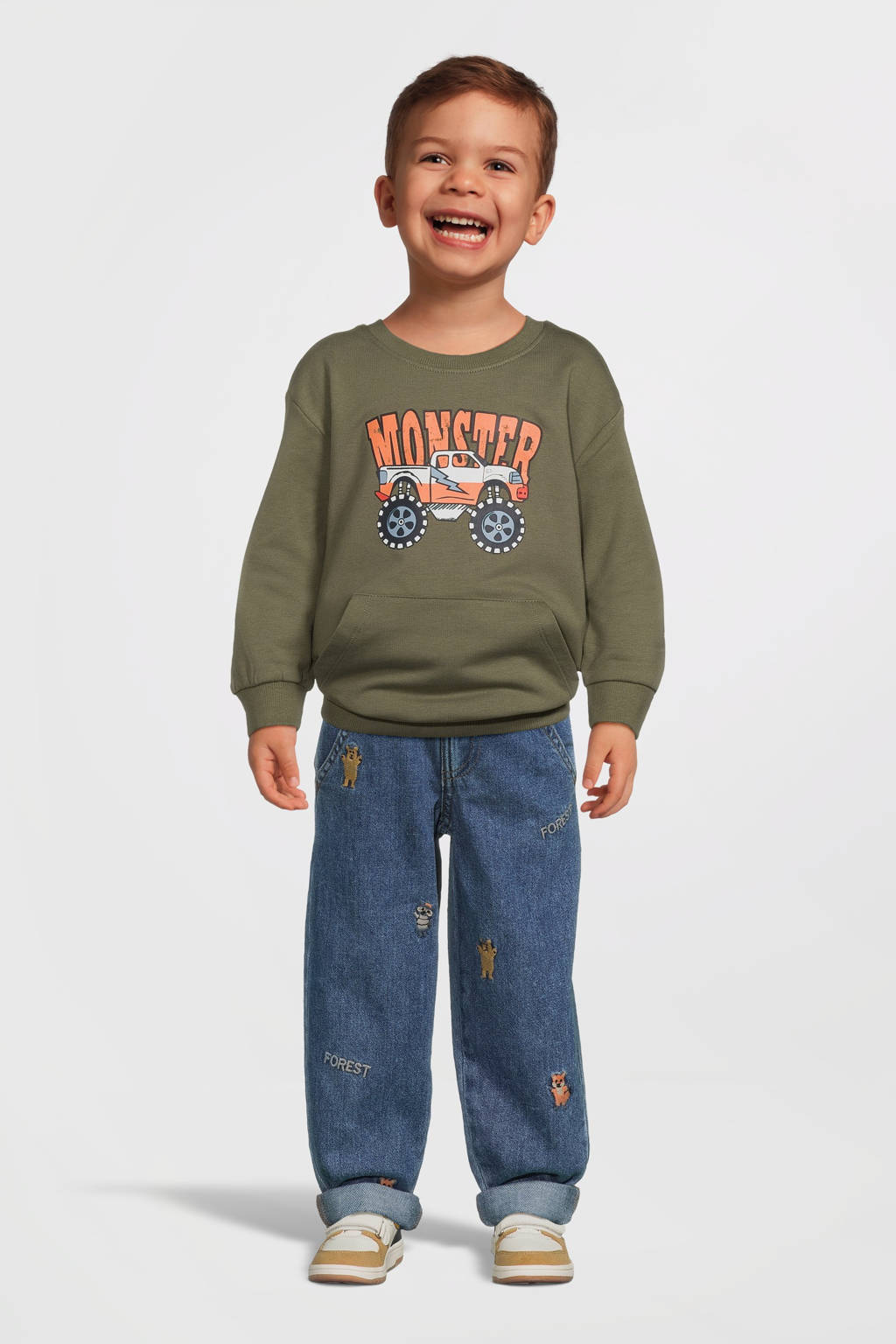 NAME IT sweater NMMVUGO met printopdruk olijfgroen