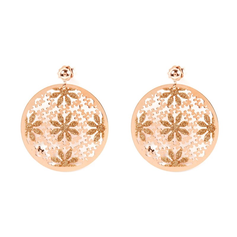 Boucles D'oreilles Argent Motif Soleil Rose