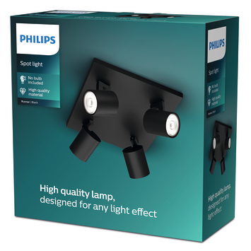 Philips opbouwspot MyLiving Runner zwart 4x GU10