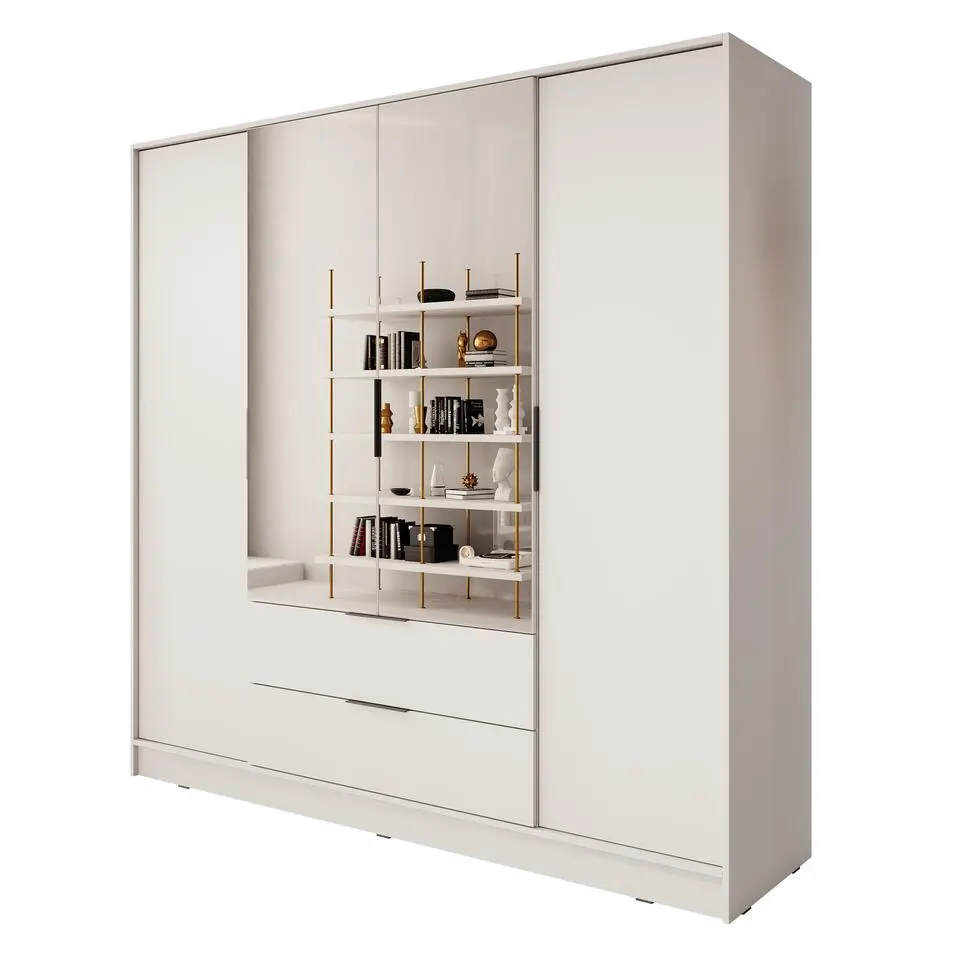 Meubella - Kledingkast Kaelum - Beige - 206 cm - Met spiegel