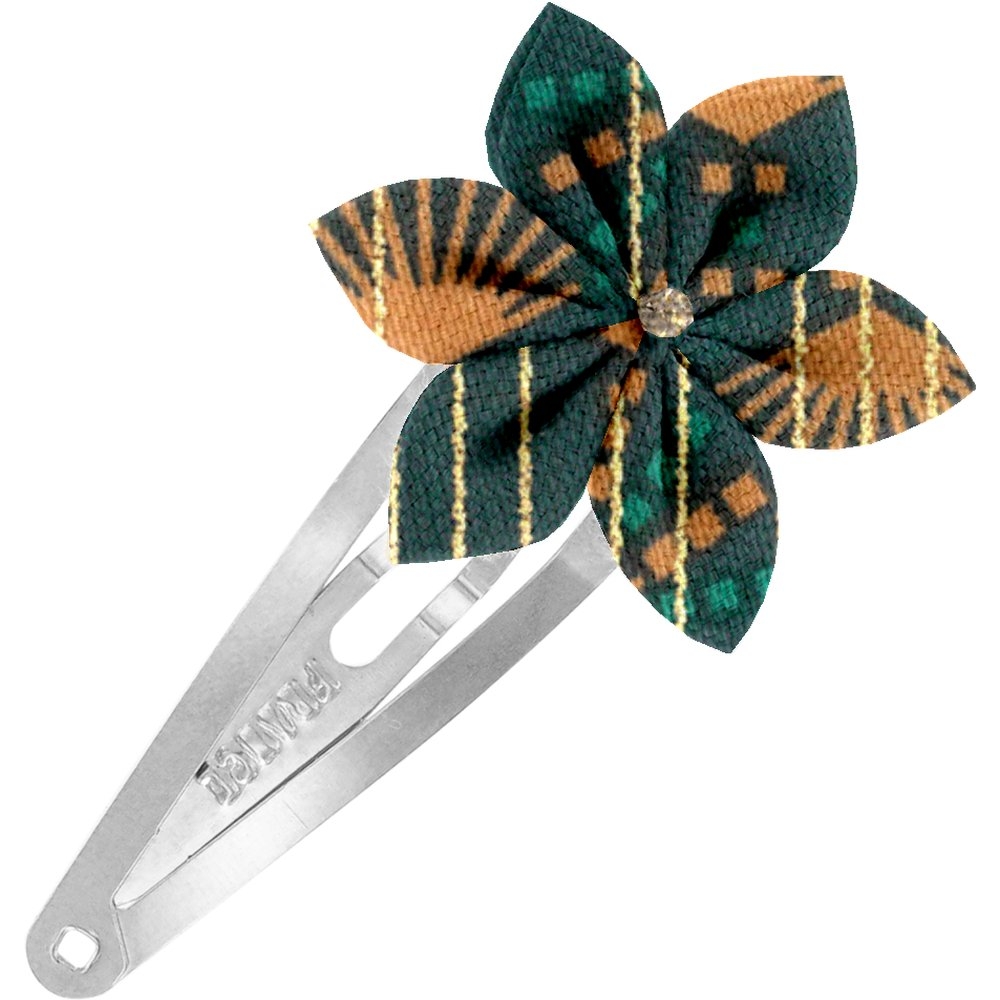 Barrette Clic-Clac Fleur Étoile Eventail Or Vert