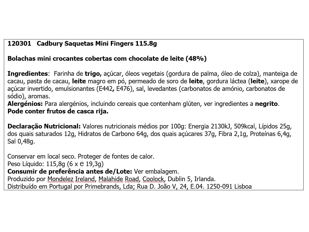 BOLACHA CADBURY MINI FINGERS 6 X 193G 1158G