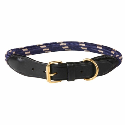 Coleira para cães em corda e couro, azul marinho/marrom