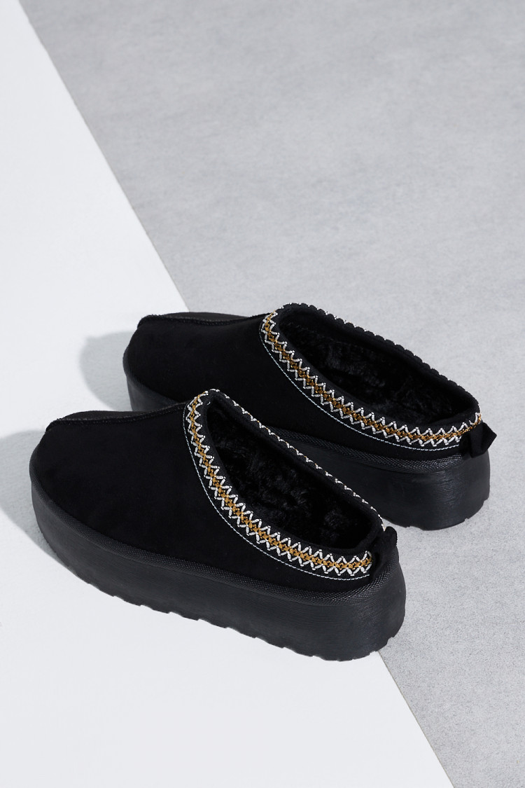 Bottines chaussons en velours compensés noires