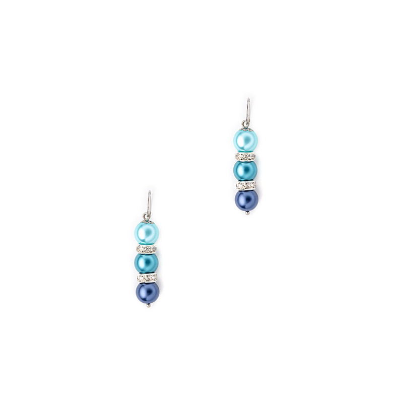 Parure Collier et Boucles d'oreilles Perles Turquoises, Cristal et Plaqué Rhodium