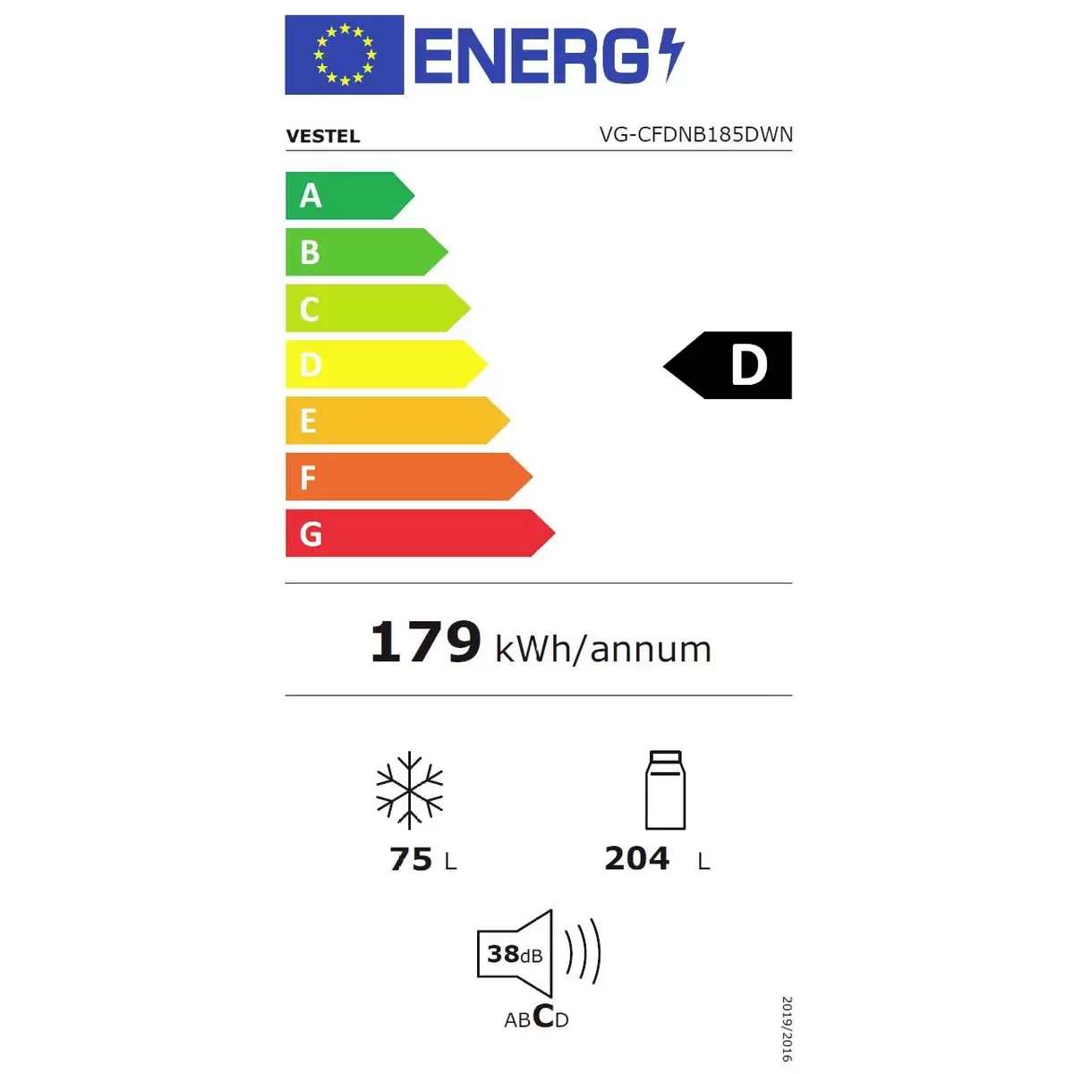 Kühl-Gefrierkombi freistehend VESTEL VG-CFDNB185DWN weiss