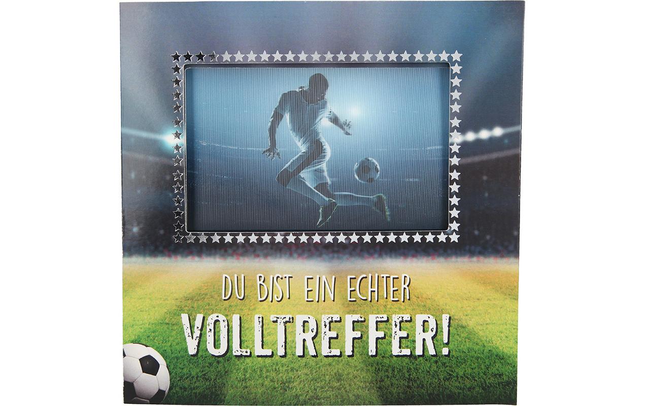 Musikkarte mit Licht Du bist ein echter Volltreffer!Geburtstagskarte mit Musik und Fussball Motiv