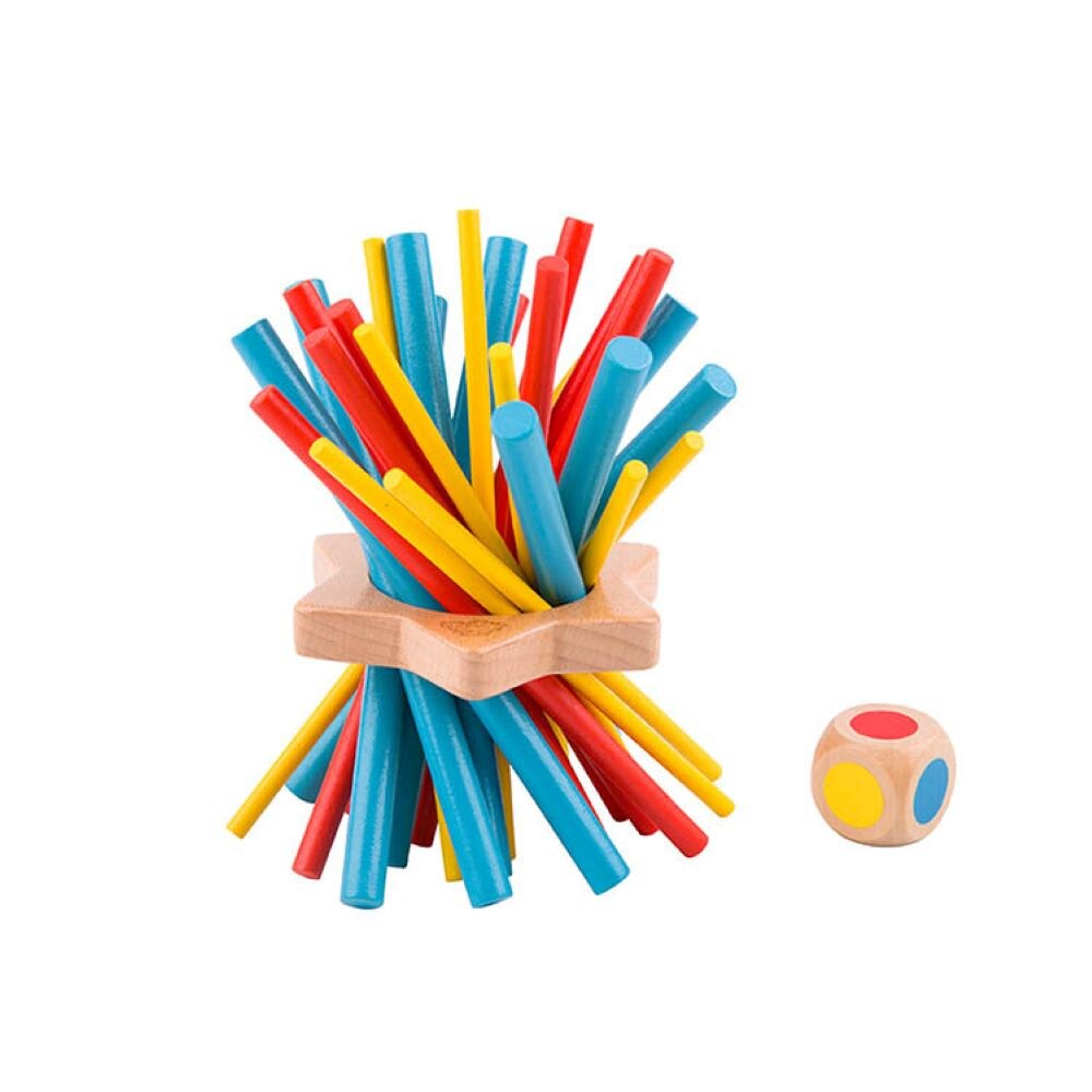 Tooky Toy Holzspiel TL015 Geschicklichkeitsspiel Stäbchenspiel 29-teilig Würfel bunt