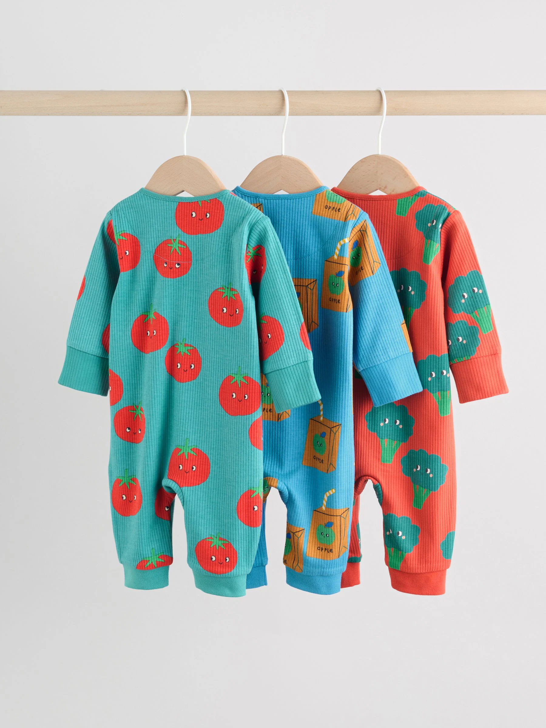 Blauwgroen - 3 Pack Baby-pyjama's met tweewegrits (0mnd -3jr)
