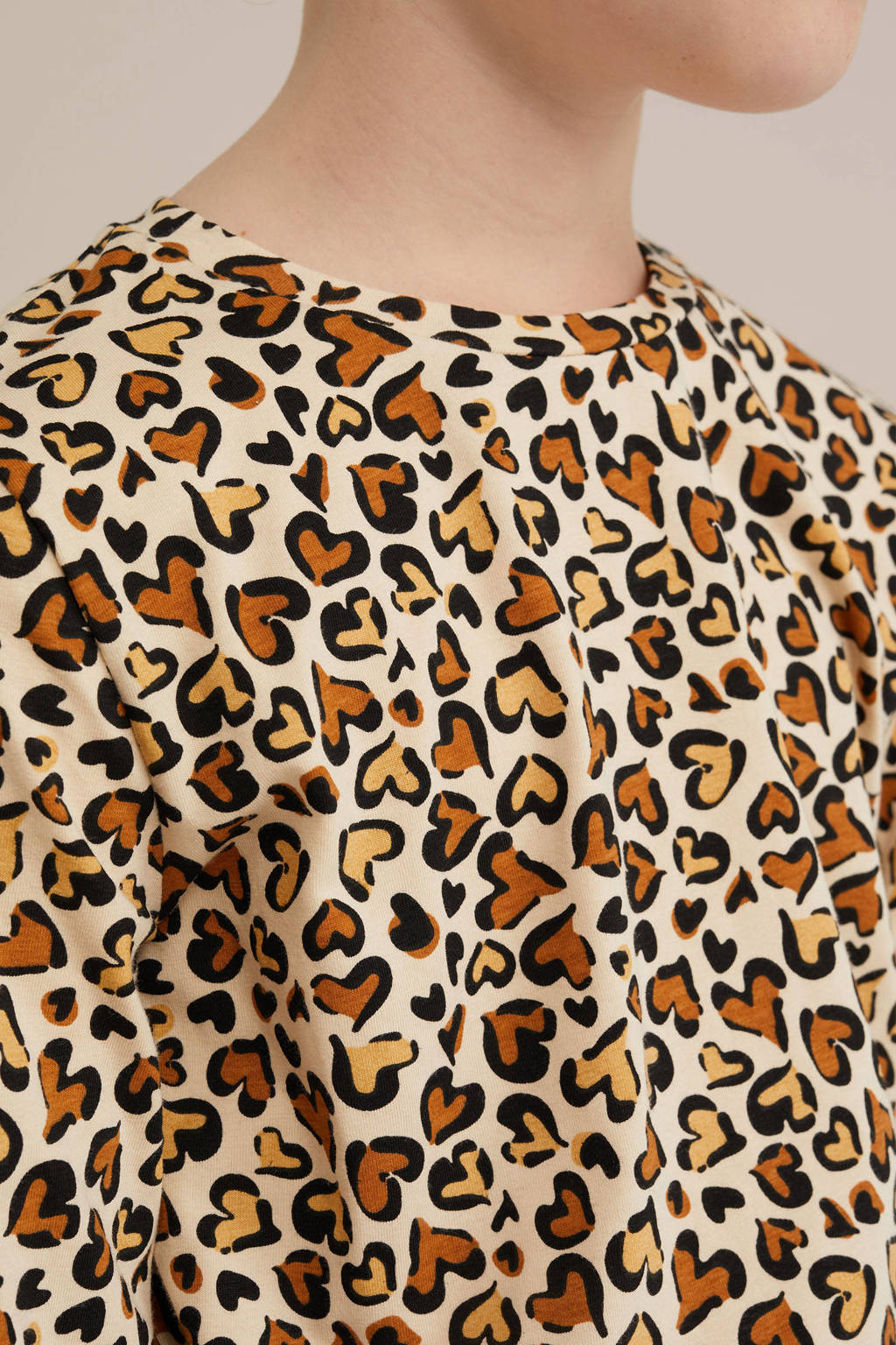 WE Fashion pyjama met panter hartjes print beige/zwart
