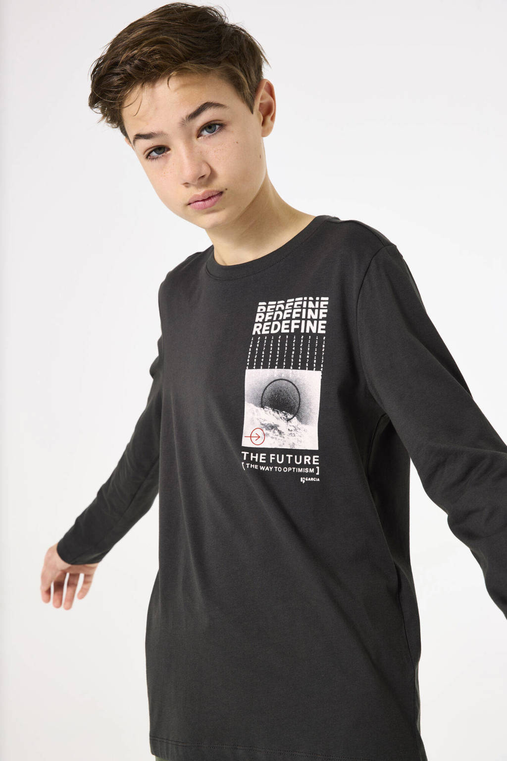 Garcia longsleeve met printopdruk donkergrijs/wit