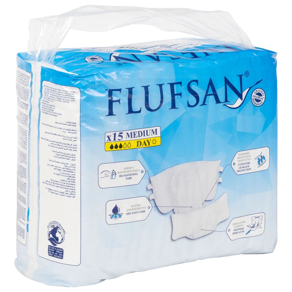 Flufsan luiers voor volwassenen, wegwerp, 15 stuks, maat M