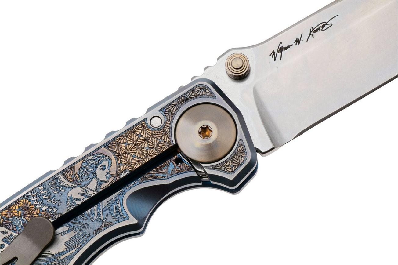 Spartan Blades Harsey Folder Angel USSF5ANGL, Stonewashed MagnaCut, Blue/Gold Titanium, Gold Hardware zakmes