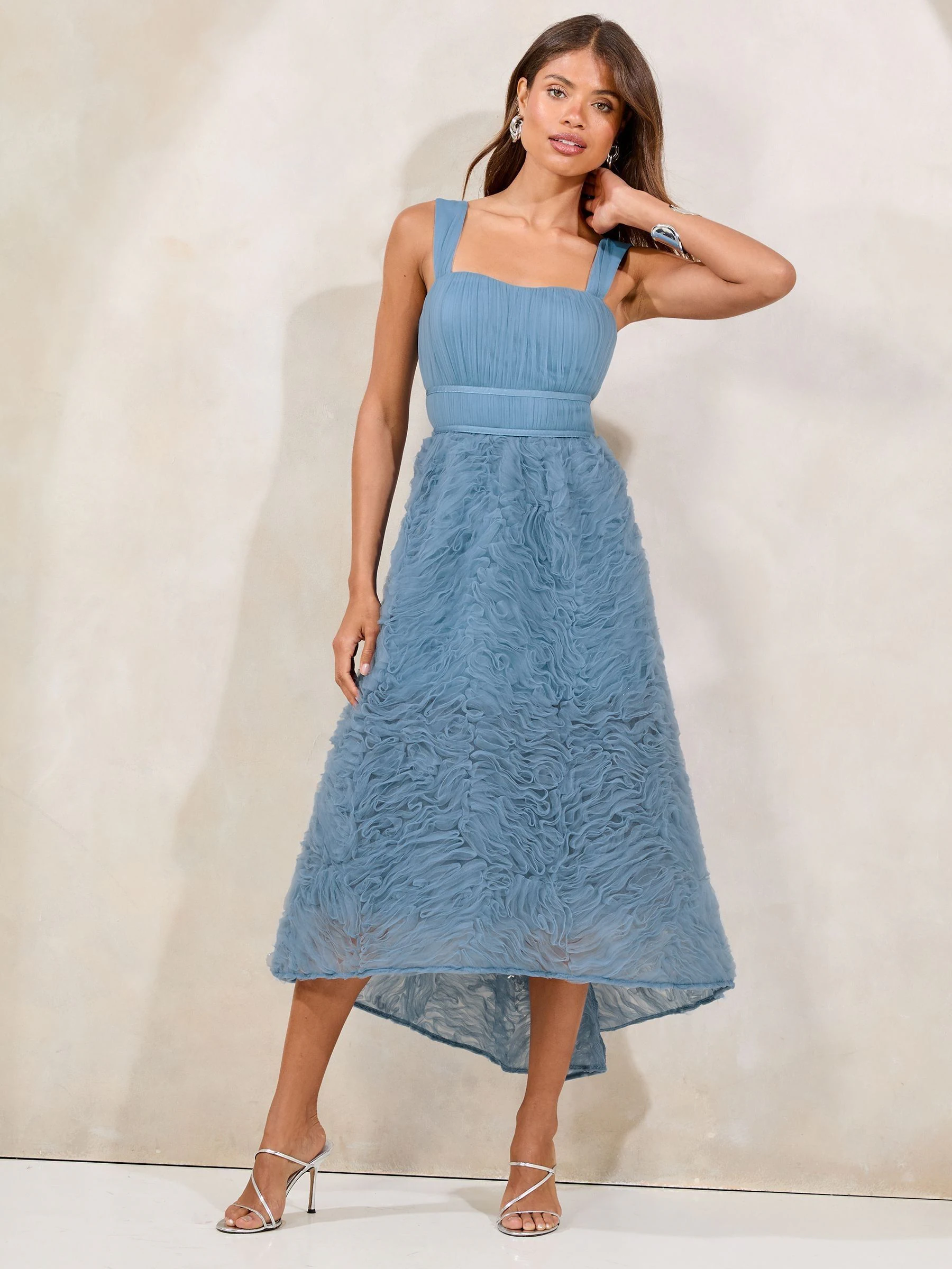 Lipsy Premium Textured 3D Skater Prom Midi Dress