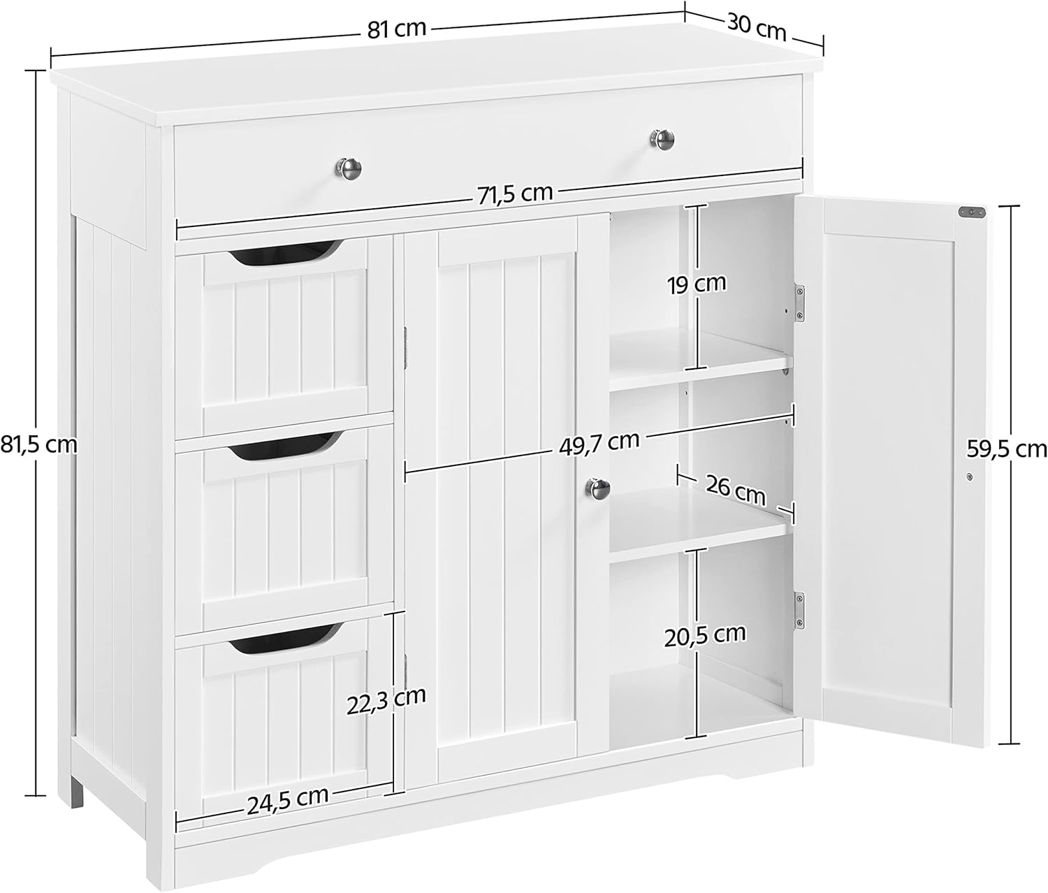 Yaheetech Badezimmerschrank Badschrank mit 4 Schubladen & 1 Schrank und verstellbarem Einlegeboden Badekommode Unterschrank für Badezimmer/Eingang/Flur, 81 x 30 x 81,5 cm, Weiß