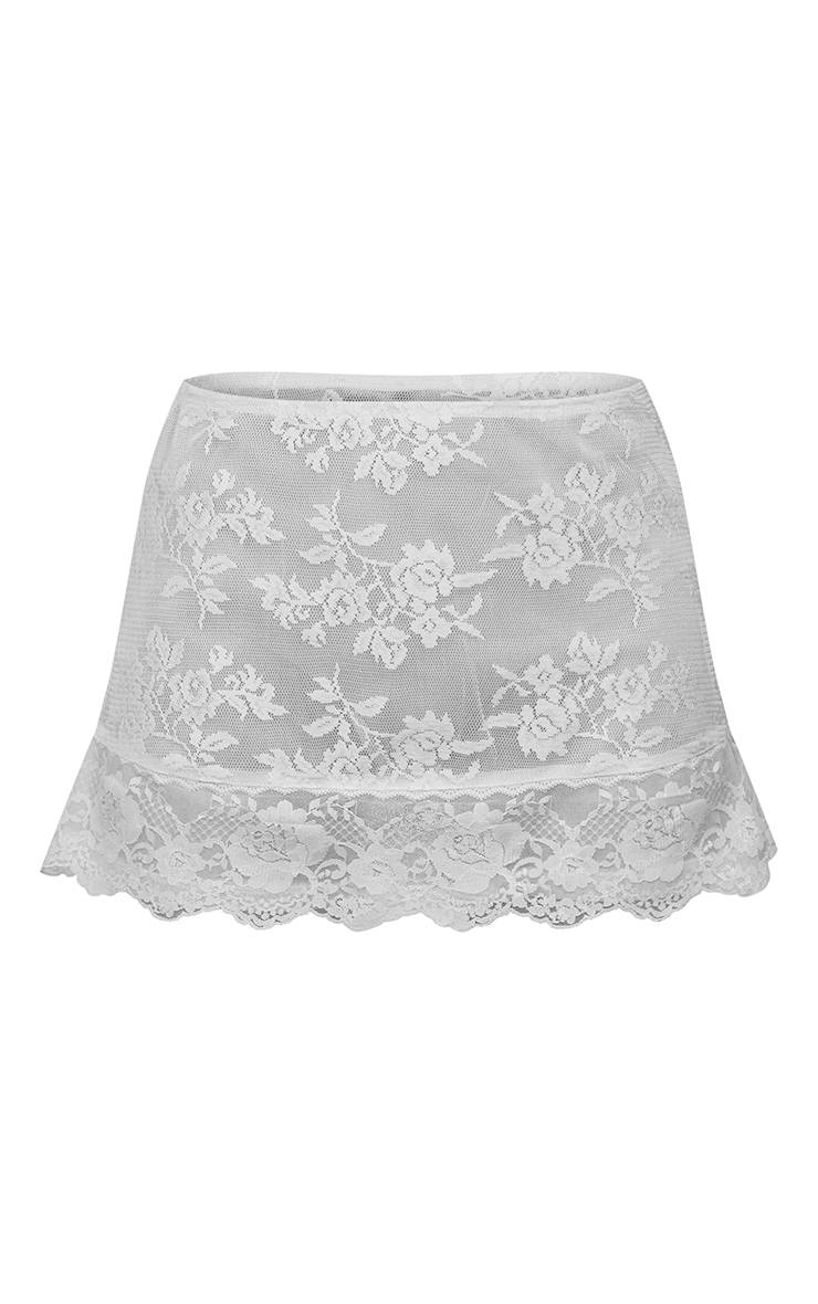 Crème Ensemble Coordonné Jupe Mini À Panneaux De Dentelle