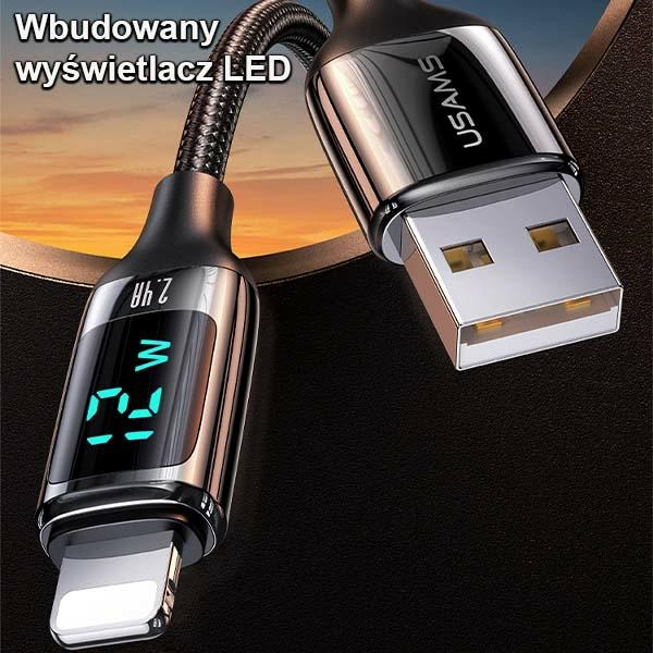(1.2m) 12W USB A auf Lightning Ladekabel Nylon Datenkabel mit LED Spannungs Anzeige (USA001032) - Schwarz