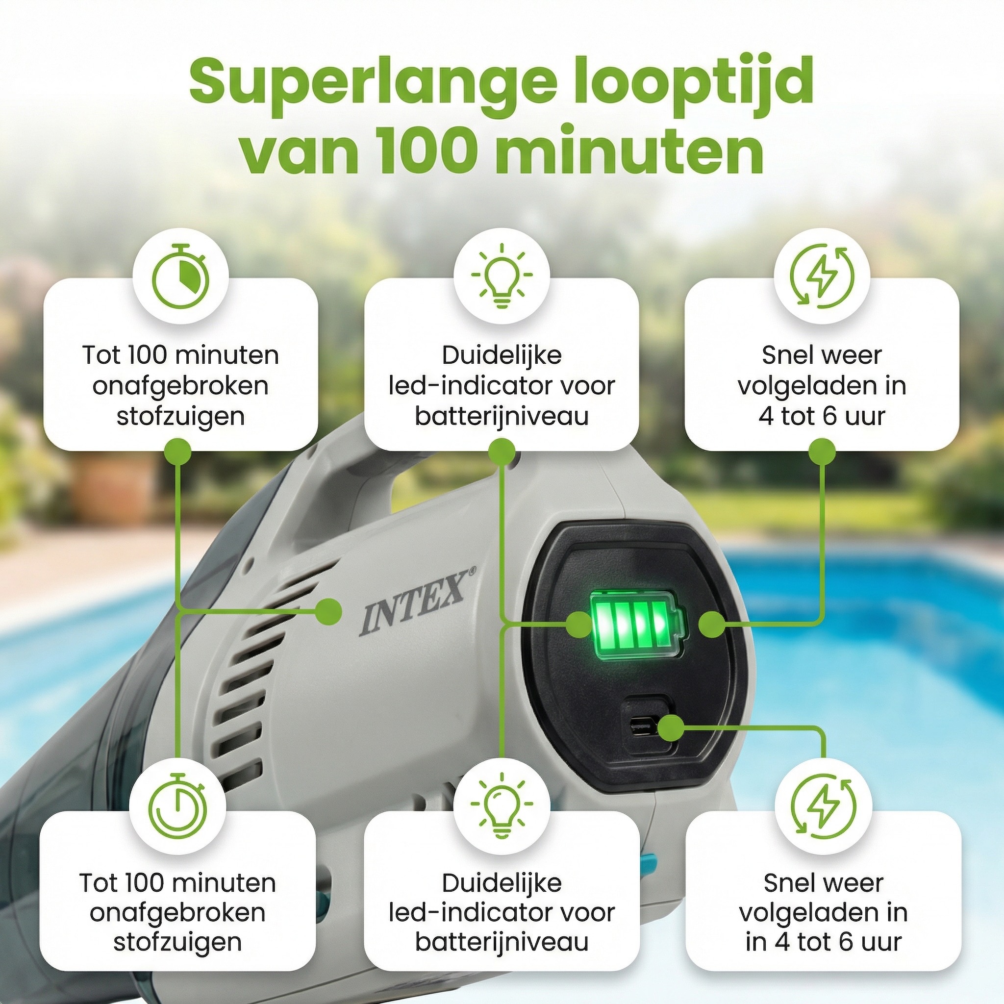 Intex oplaadbare zwembadstofzuiger