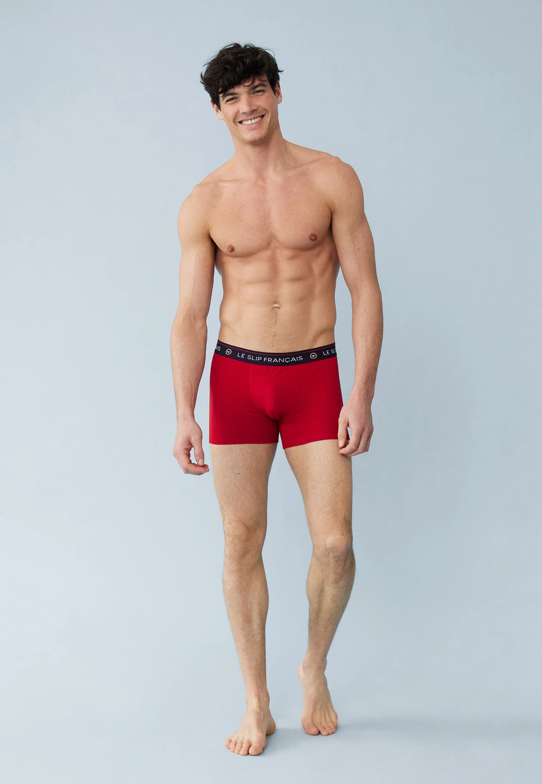 Quatro de boxers en coton-Pack Quatro Boxer Redoutable Marine Bleu Jean Rouge Cerise Gris Chiné