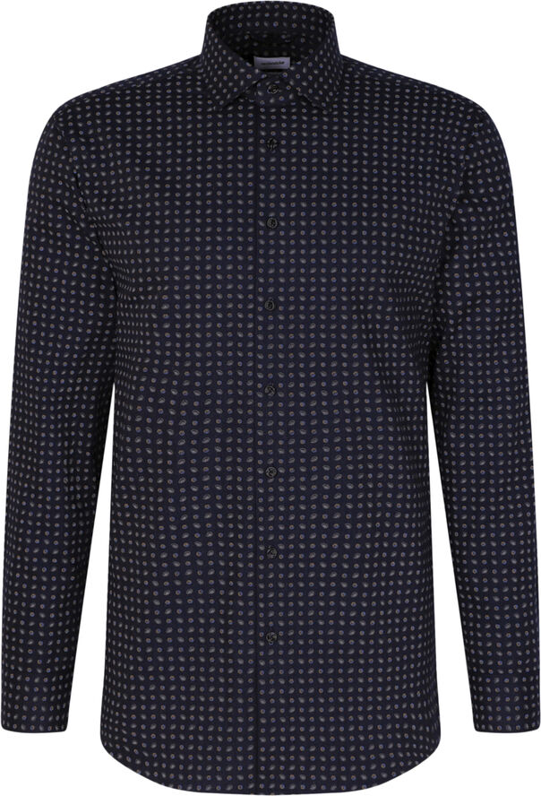 Seidensticker Flannel shirt Regular Long sleeve Kent-Collar Print Blue