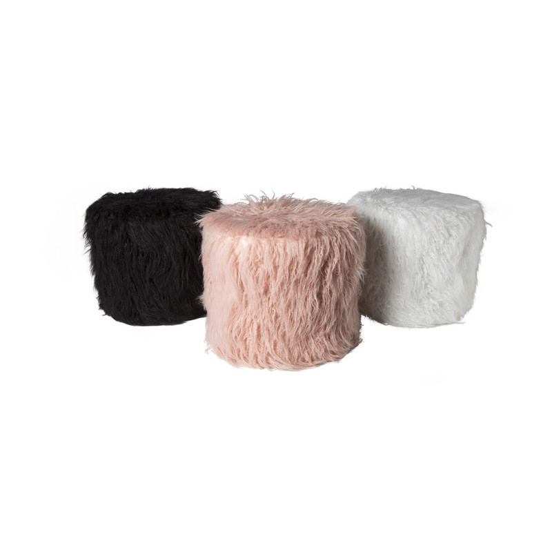 Poef fluffy - wit - 38x42x42 cm