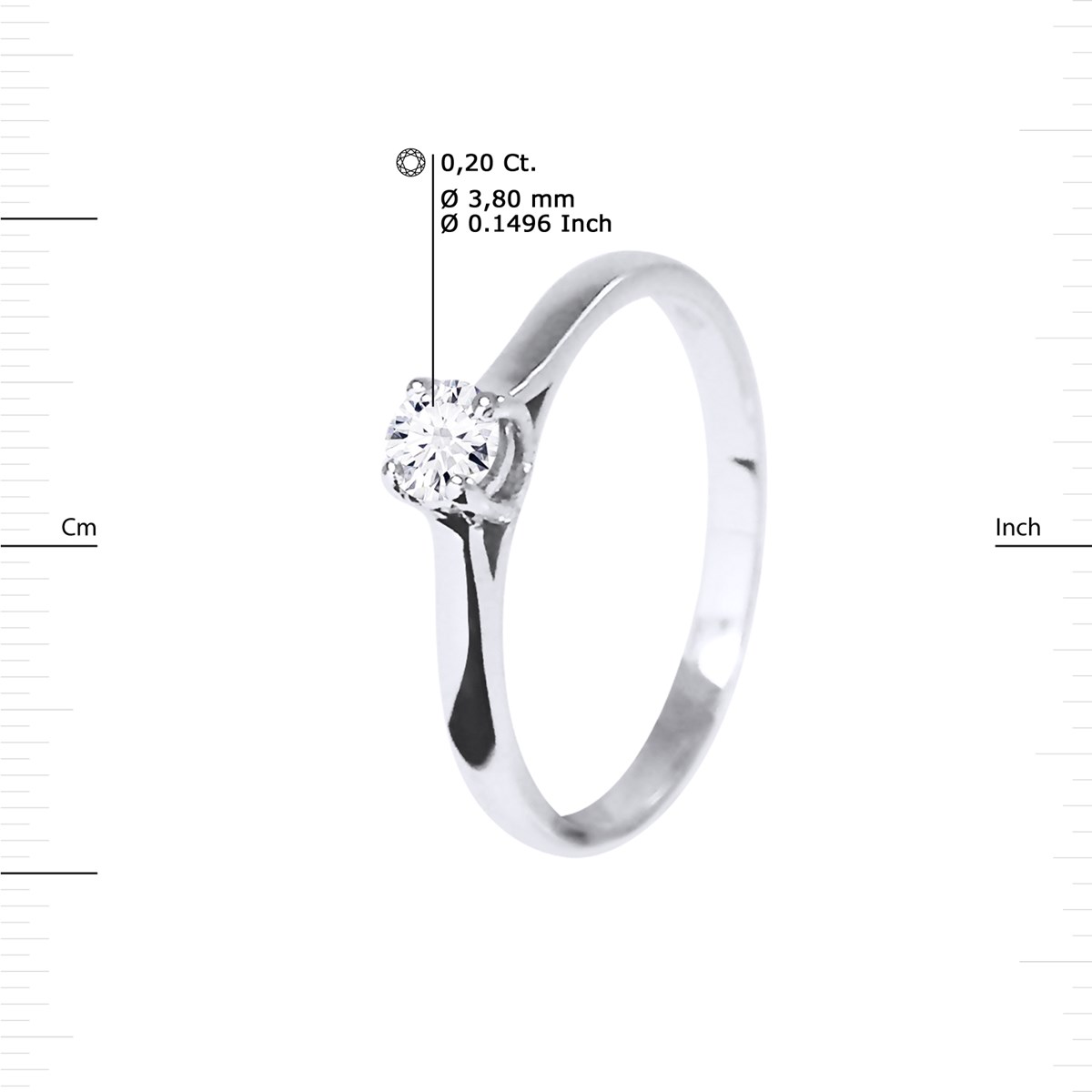 Solitaire Diamant 0,20 Cts 4 Griffes Or Blanc 18 Carats