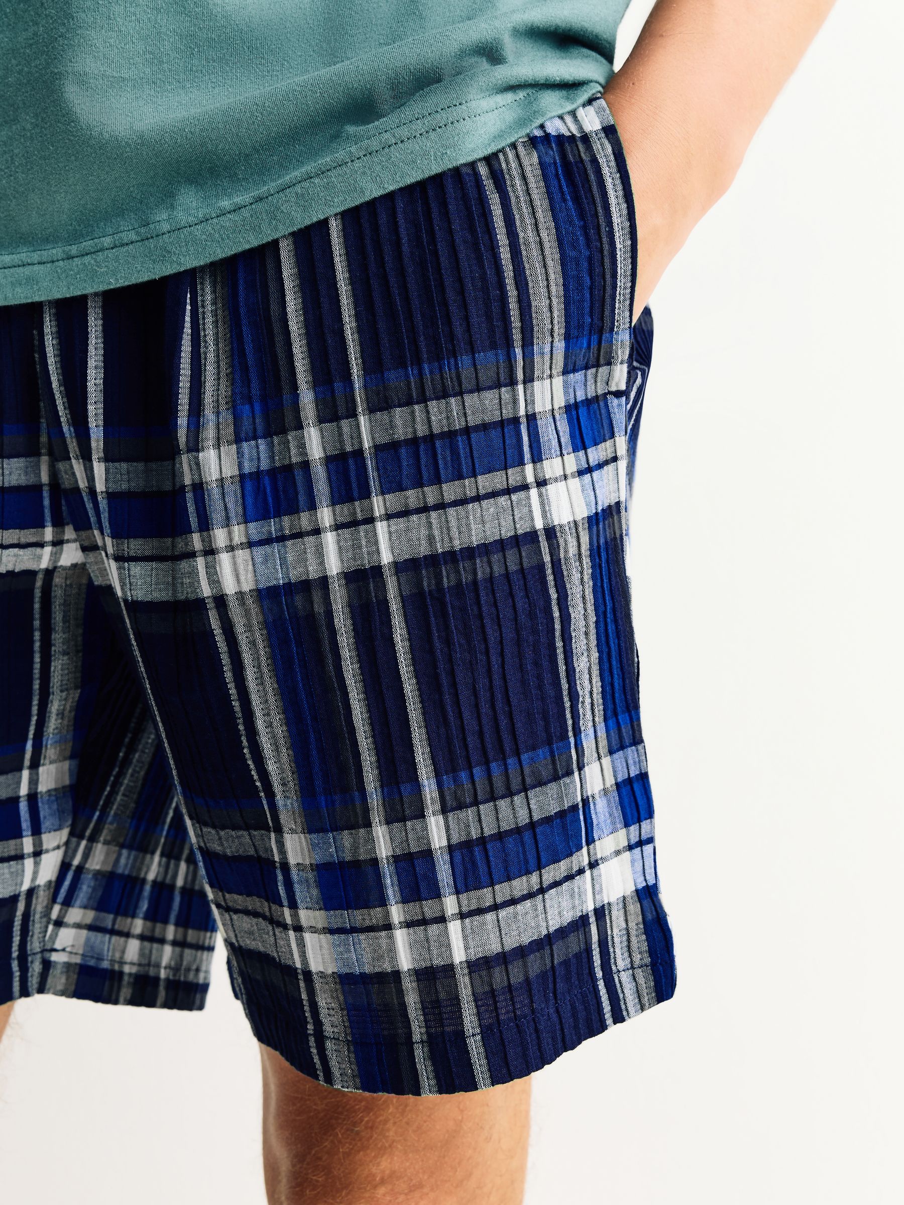 Donkerblauw - Geruite pyjama met korte mouwen