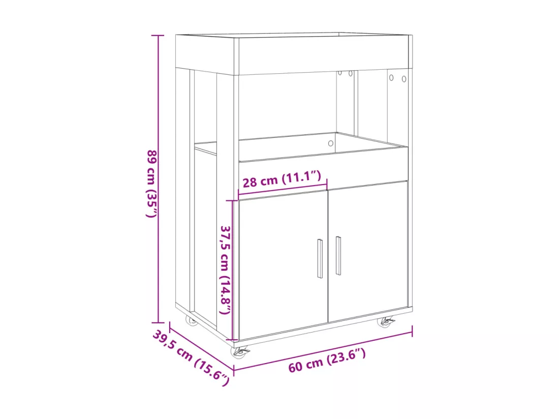 Chariot de bar chêne sonoma 60x39,5x89 cm bois d'ingénierie