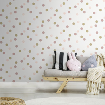 Vliesbehang polka stippen roze-goud (108565)