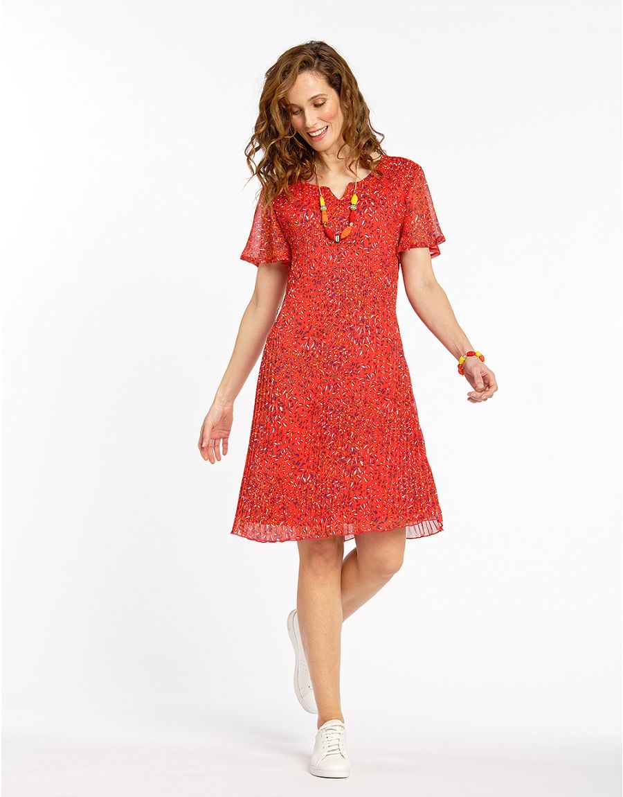 Robe voile rouge plissée