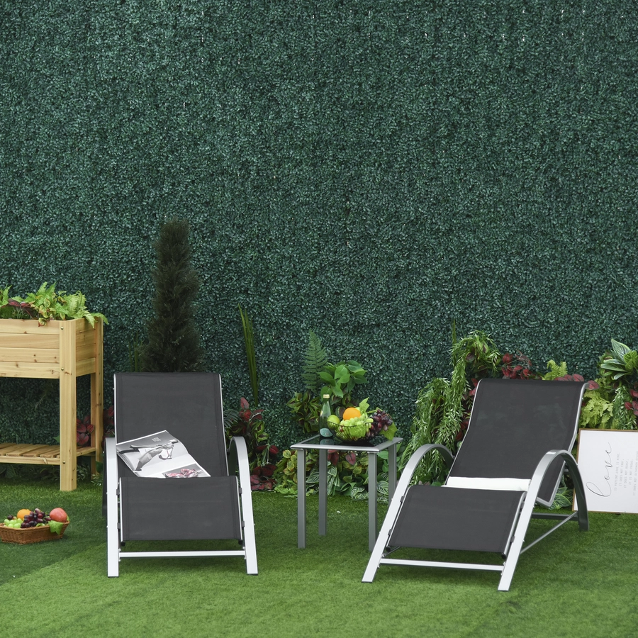 Outsunny 2er Set Gartenliegen mit Tisch silber, schwarz