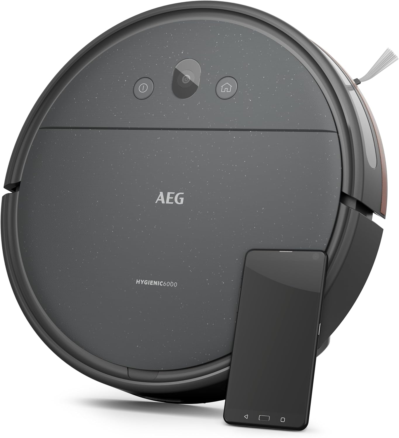 AEG AR61UW1DG Staubsaugerroboter, Gyroskop + Kamera, Lithium-Akku 14,4 V, Laufzeit 120 min, Wassertank 0,25 l, iOS/Android-App, 2 motorisierte Bürsten, Ladestation, Mops, Grau