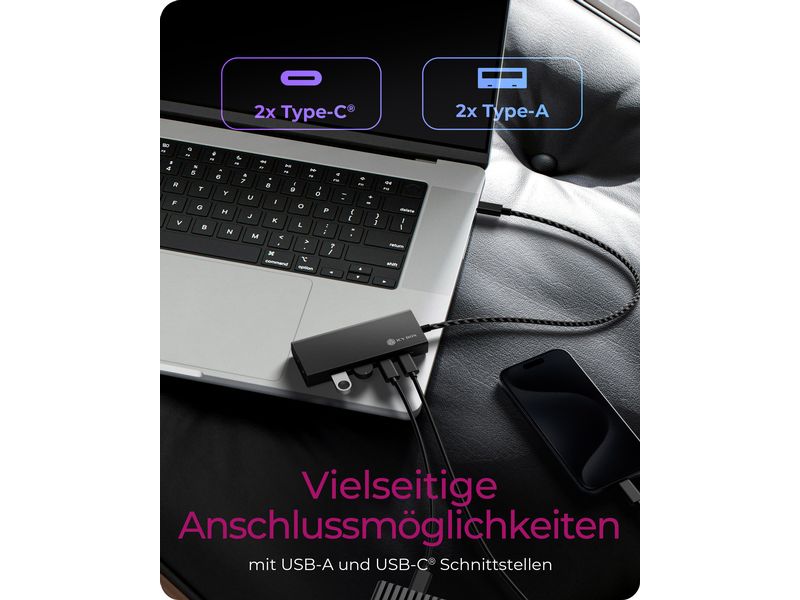 ICY BOX USB-Hub 4-Port Hub IB-HUB1436-CPD 4-Port Hub mit USB 3.2 Gen 2 Type-C Anschluss und PD 100 W