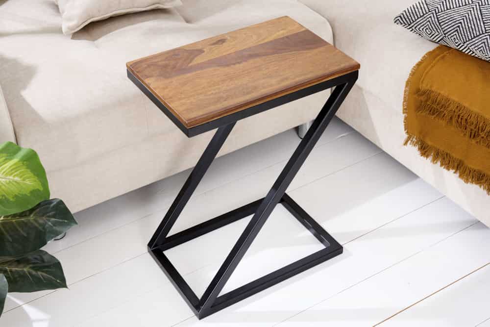Massivholz Beistelltisch BUTLER 60cm braun Sheesham stone finish schwarz Metall