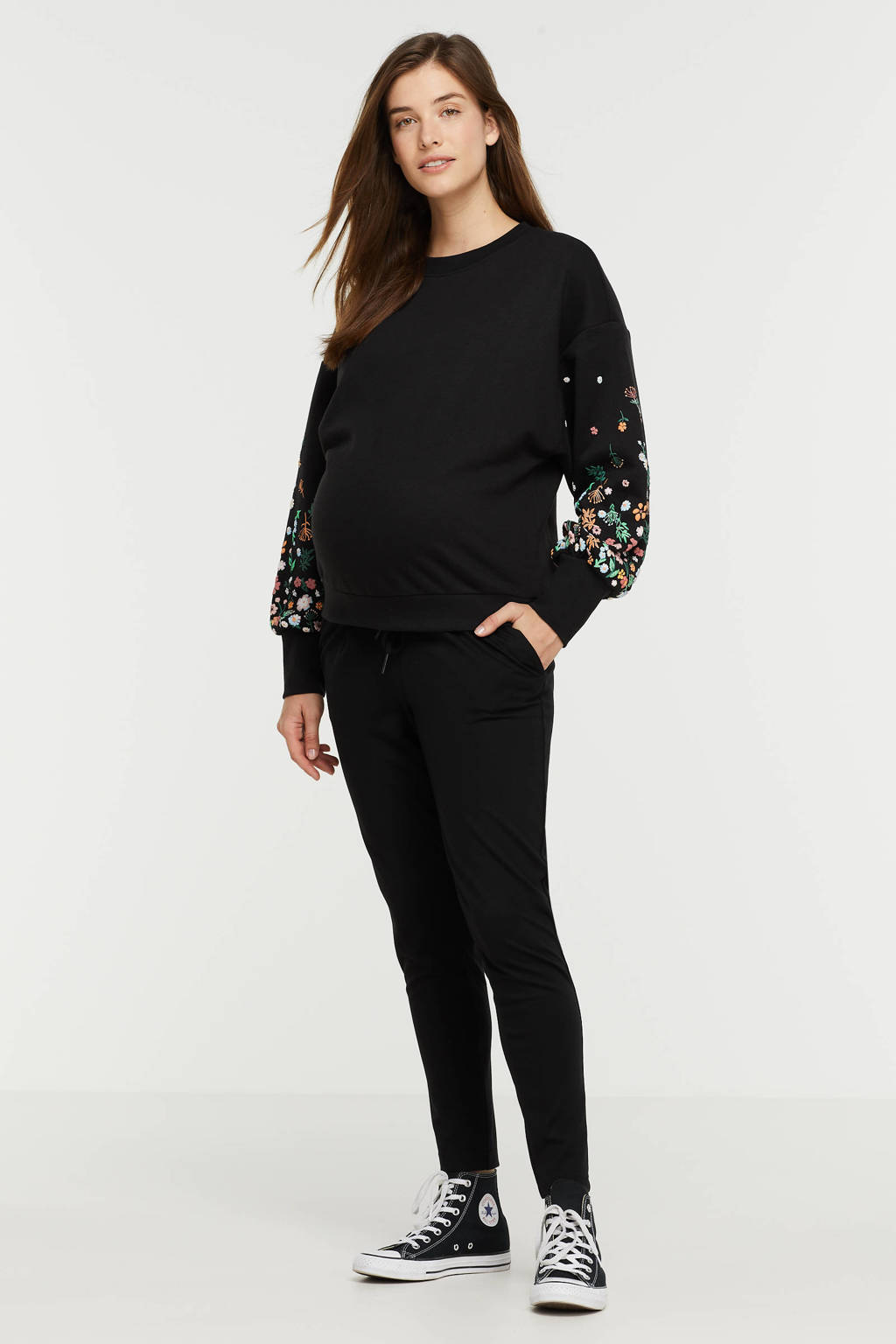 ONLY MATERNITY low waist loose fit broek OLMPOPTRASH zwart
