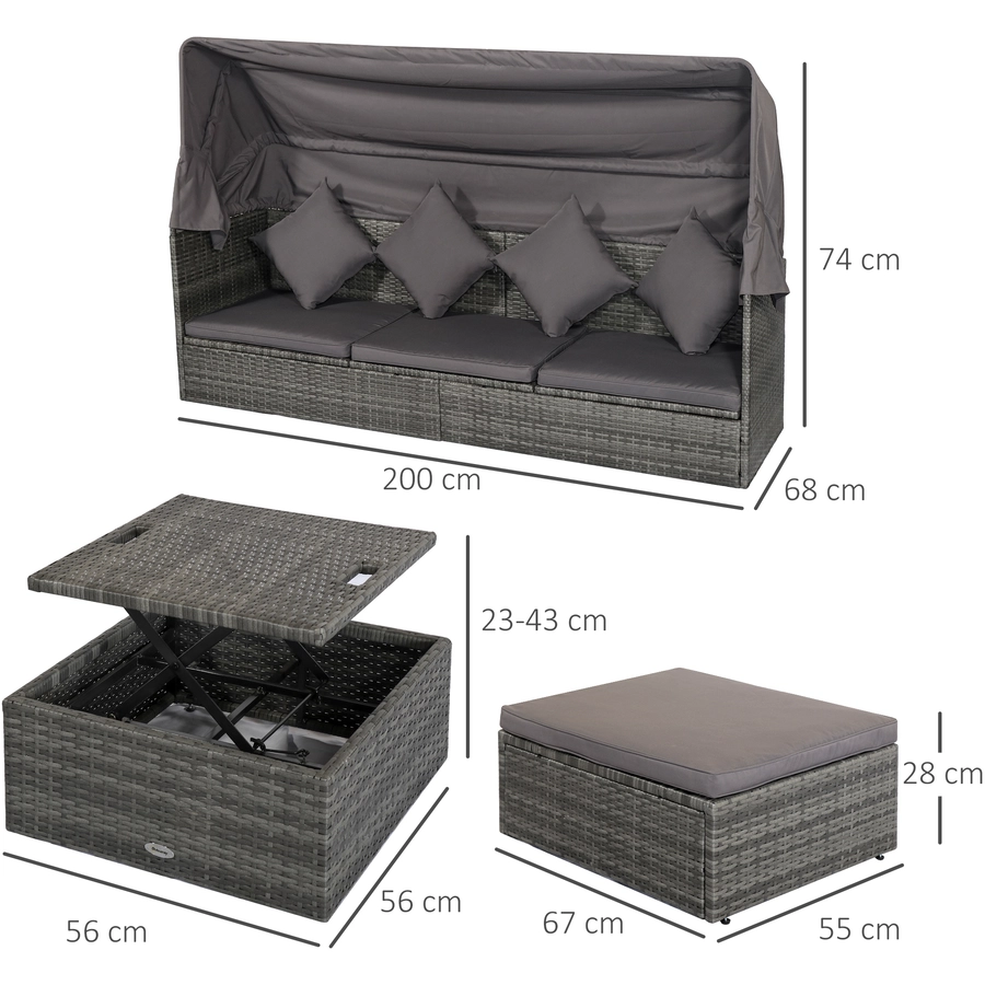Outsunny 4-teilige Loungegruppe mit Sonnendach grau