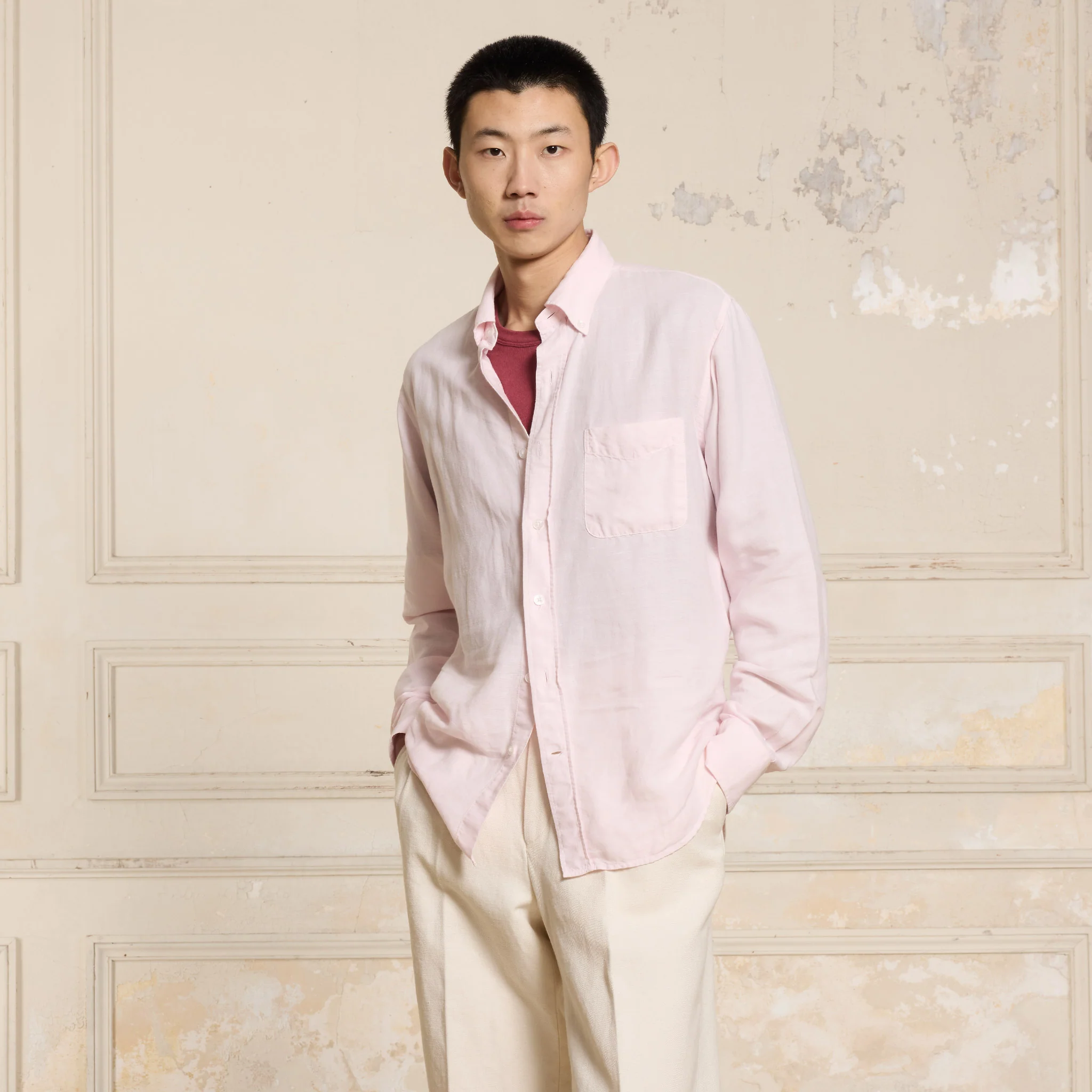 Pale pink linen and cotton shirt