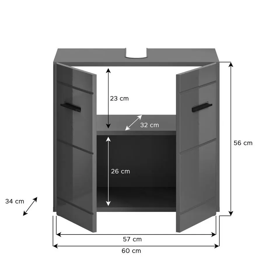 Hioshop Soft wastafel 2 deuren grijs hoogglans- grijs
