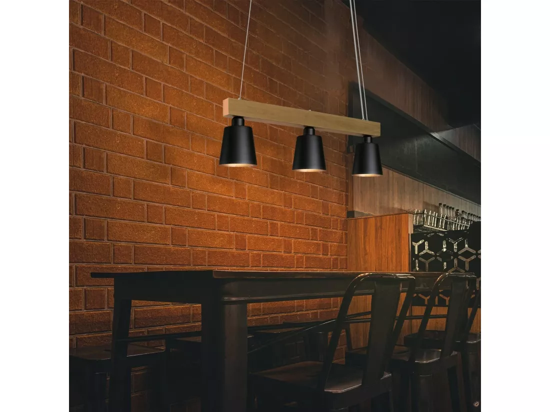 NETTLIFE Suspension bois noir E27 MAX.25W Diam.150cm 70x14x23CM table à manger 3 flammes vintage pour salle à manger bureau chambre cuisine bohème