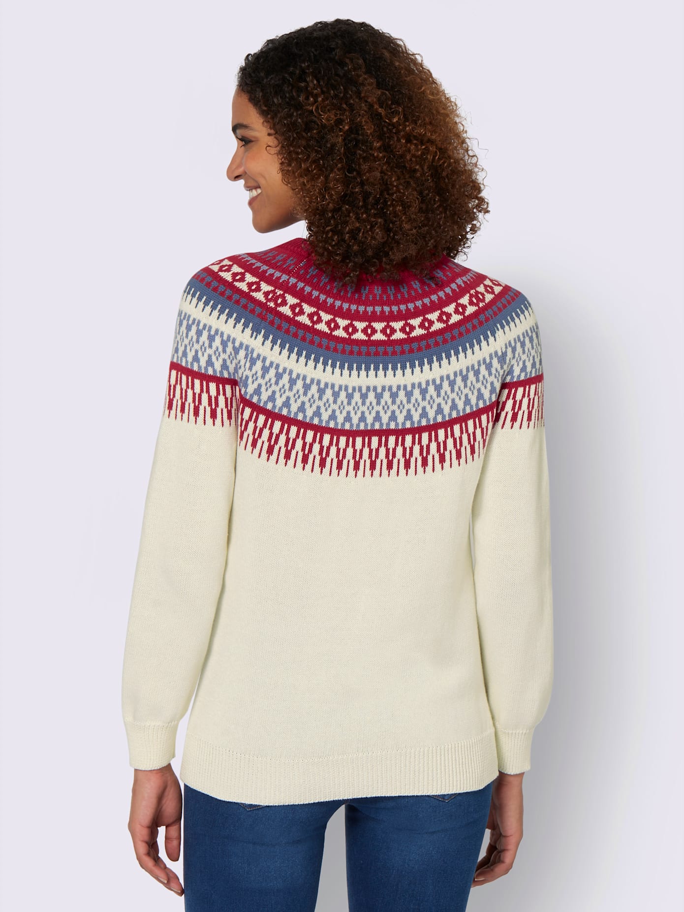 Pull en pur coton motif norvégien en jacquard col rond